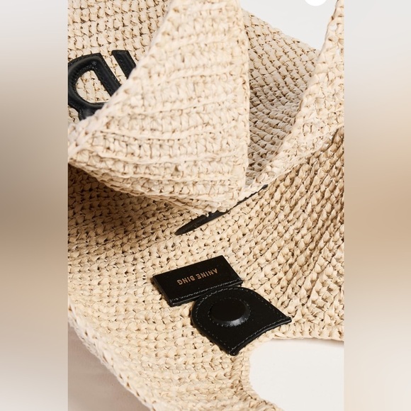 New Anine Bing Natural Crochet Small Leah Hobo with Black Monogram - Picture 6 of 10